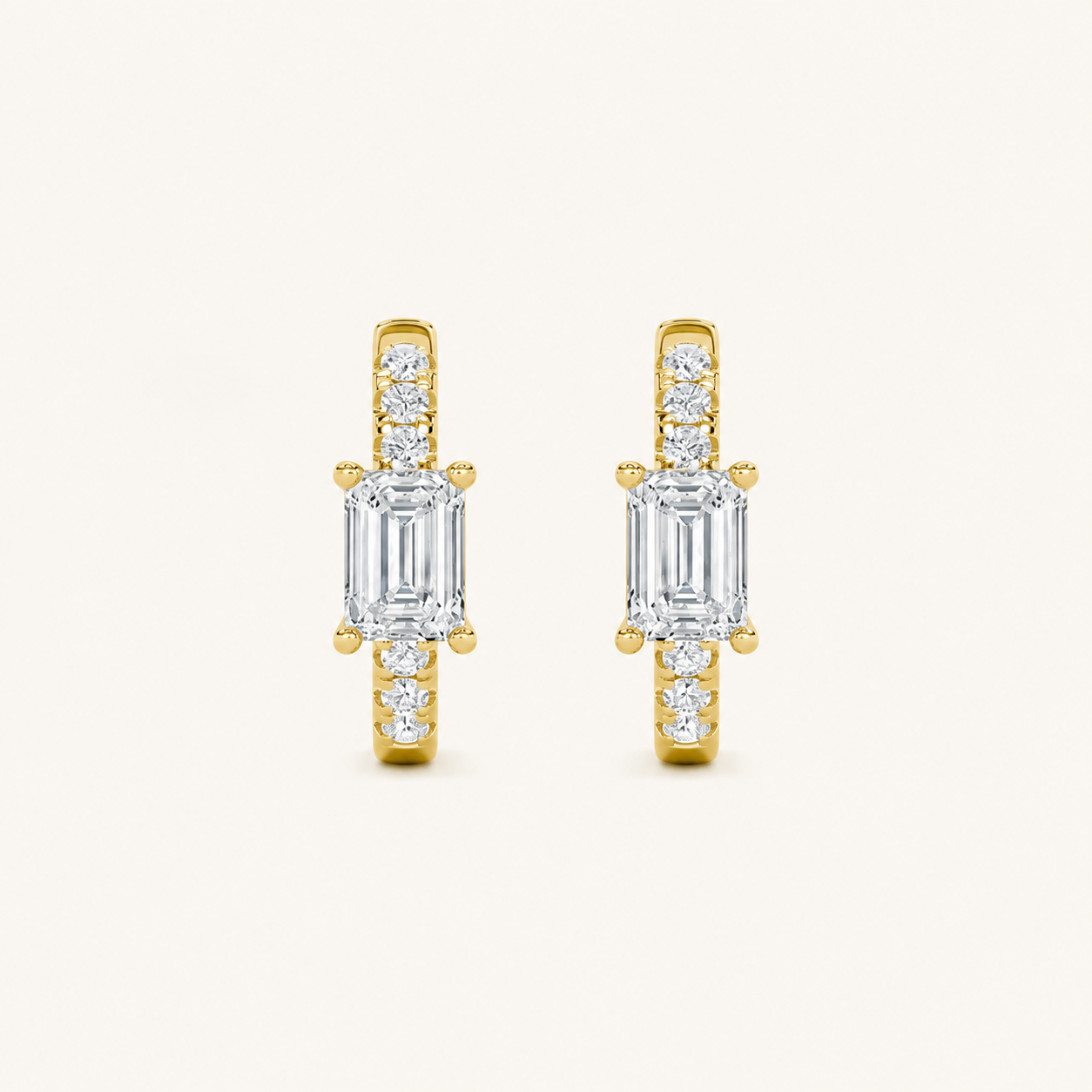 1.5CT Emerald Cut Lab Grown Diamond Solitaire Accent Huggie Earrings