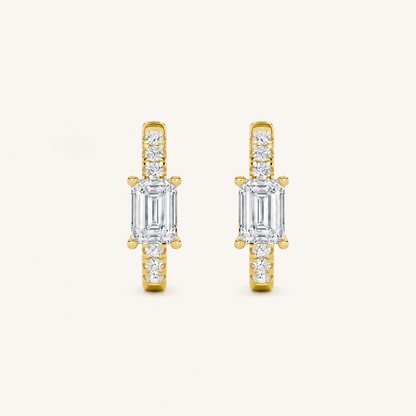 1.5CT Emerald Cut Lab Grown Diamond Solitaire Accent Huggie Earrings