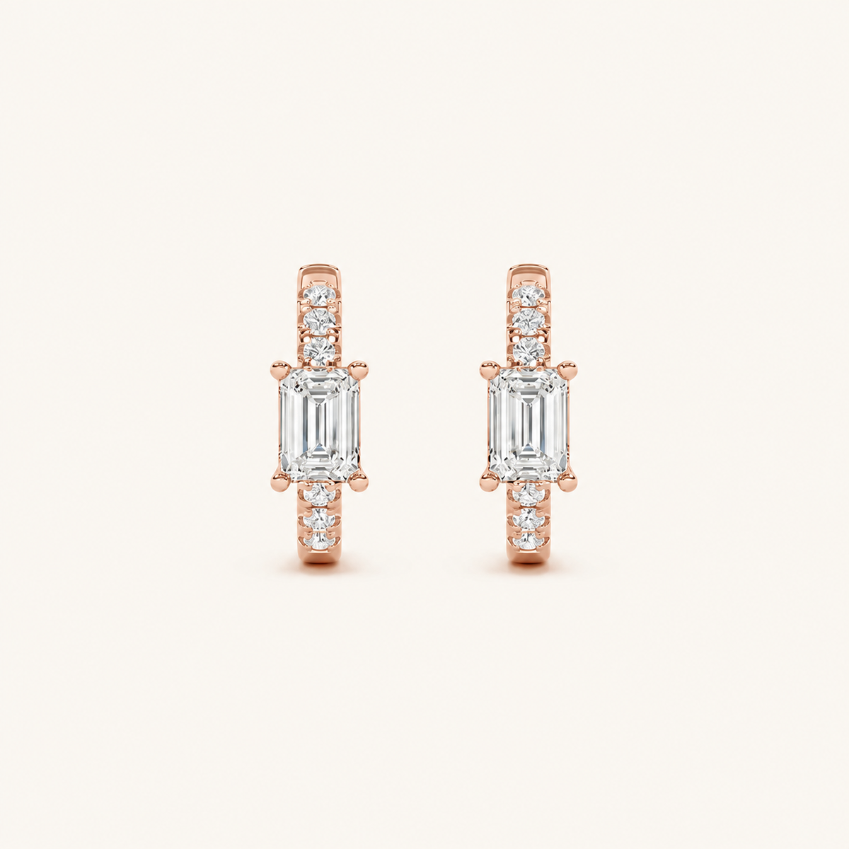 1.5CT Emerald Cut Lab Grown Diamond Solitaire Accent Huggie Earrings