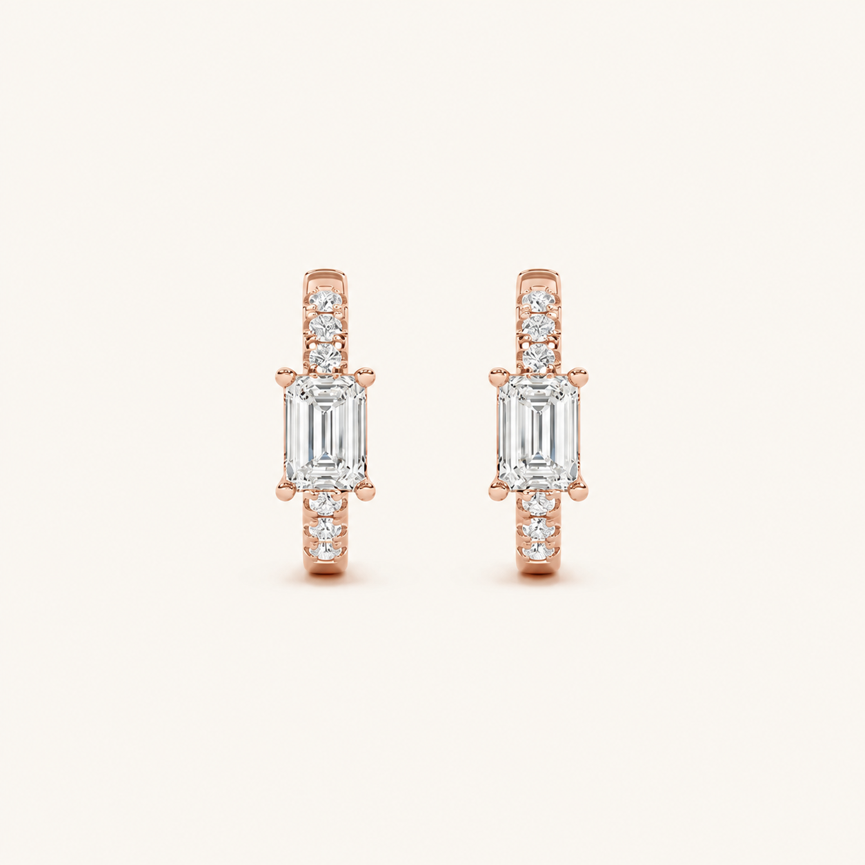 1.5CT Emerald Cut Lab Grown Diamond Solitaire Accent Huggie Earrings