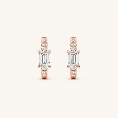 1.5CT Emerald Cut Lab Grown Diamond Solitaire Accent Huggie Earrings