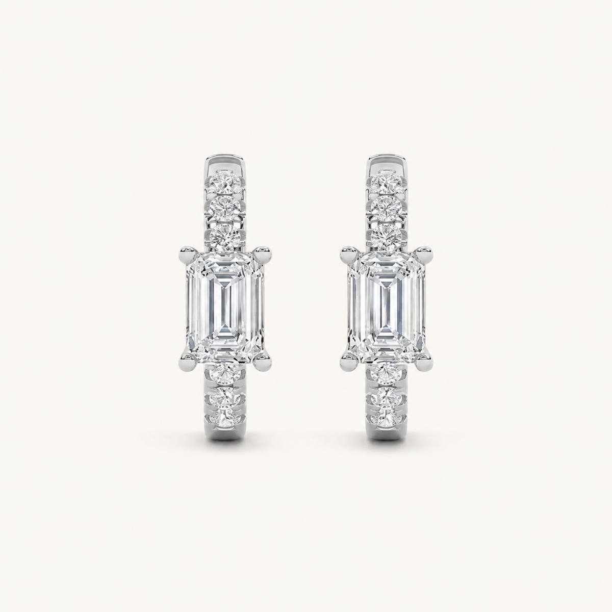 1.5CT Emerald Cut Lab Grown Diamond Solitaire Accent Huggie Earrings