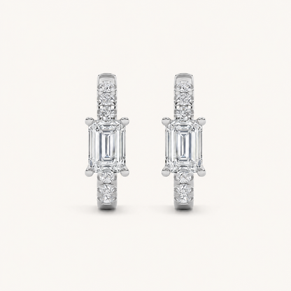 1.5CT Emerald Cut Lab Grown Diamond Solitaire Accent Huggie Earrings