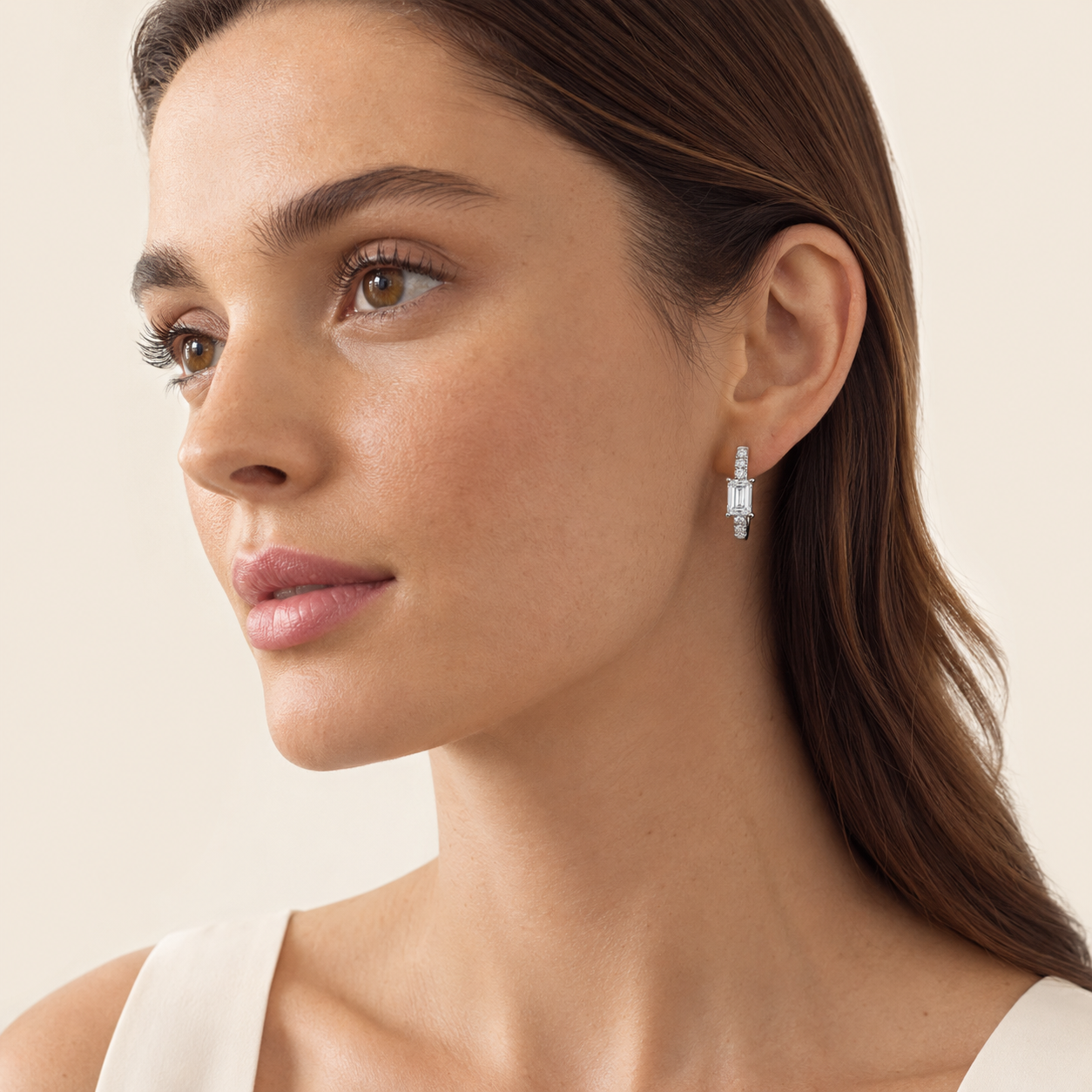 1.5CT Emerald Cut Lab Grown Diamond Solitaire Accent Huggie Earrings