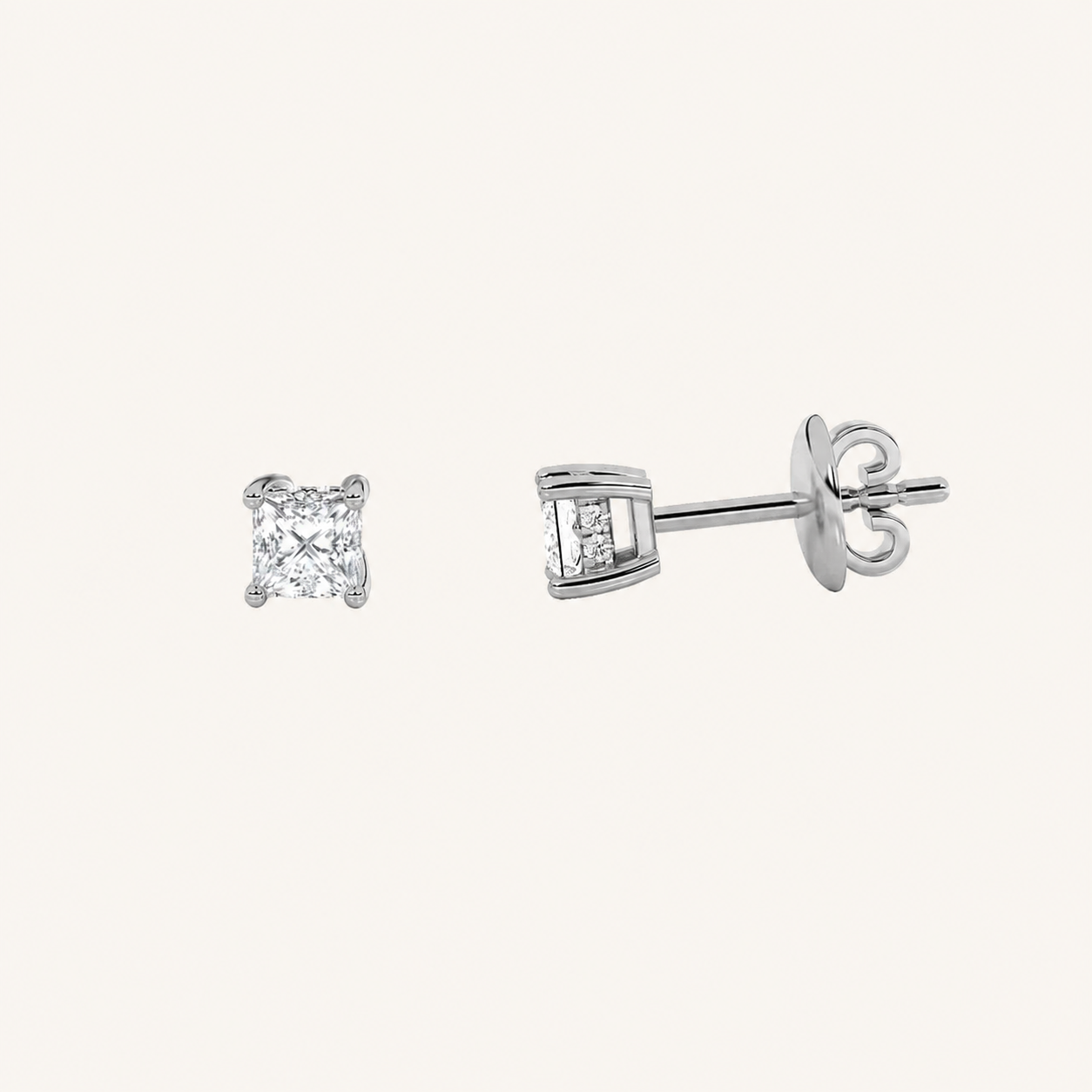 1CT Princess Cut Lab Grown Diamond Hidden Halo Stud Earrings