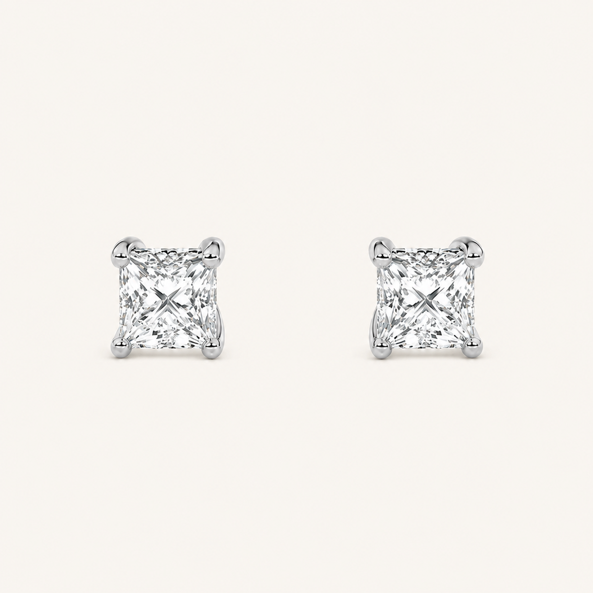 1CT Princess Cut Lab Grown Diamond Hidden Halo Stud Earrings