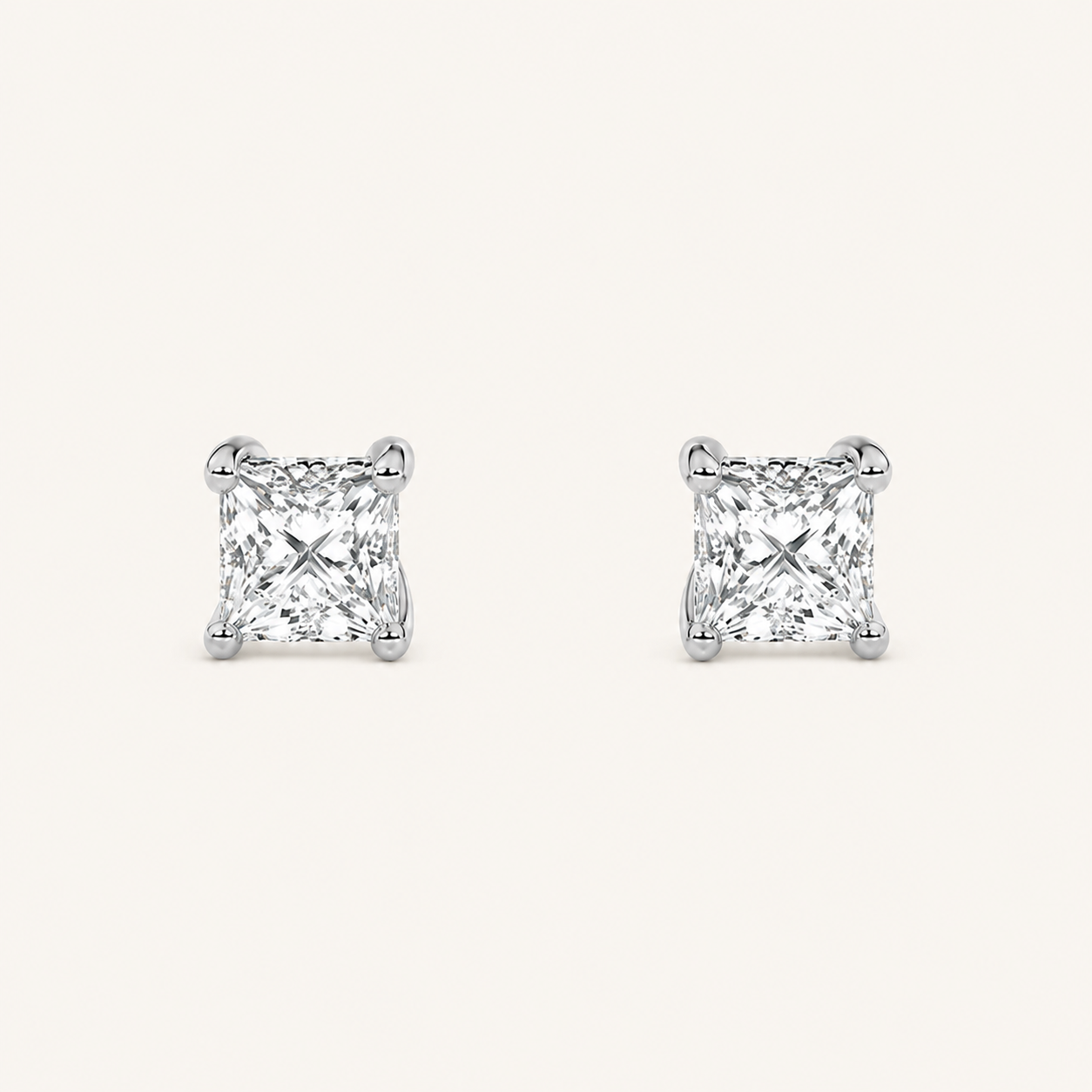 1CT Princess Cut Lab Grown Diamond Hidden Halo Stud Earrings