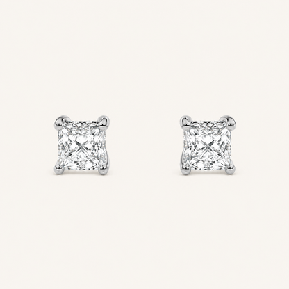 1CT Princess Cut Lab Grown Diamond Hidden Halo Stud Earrings