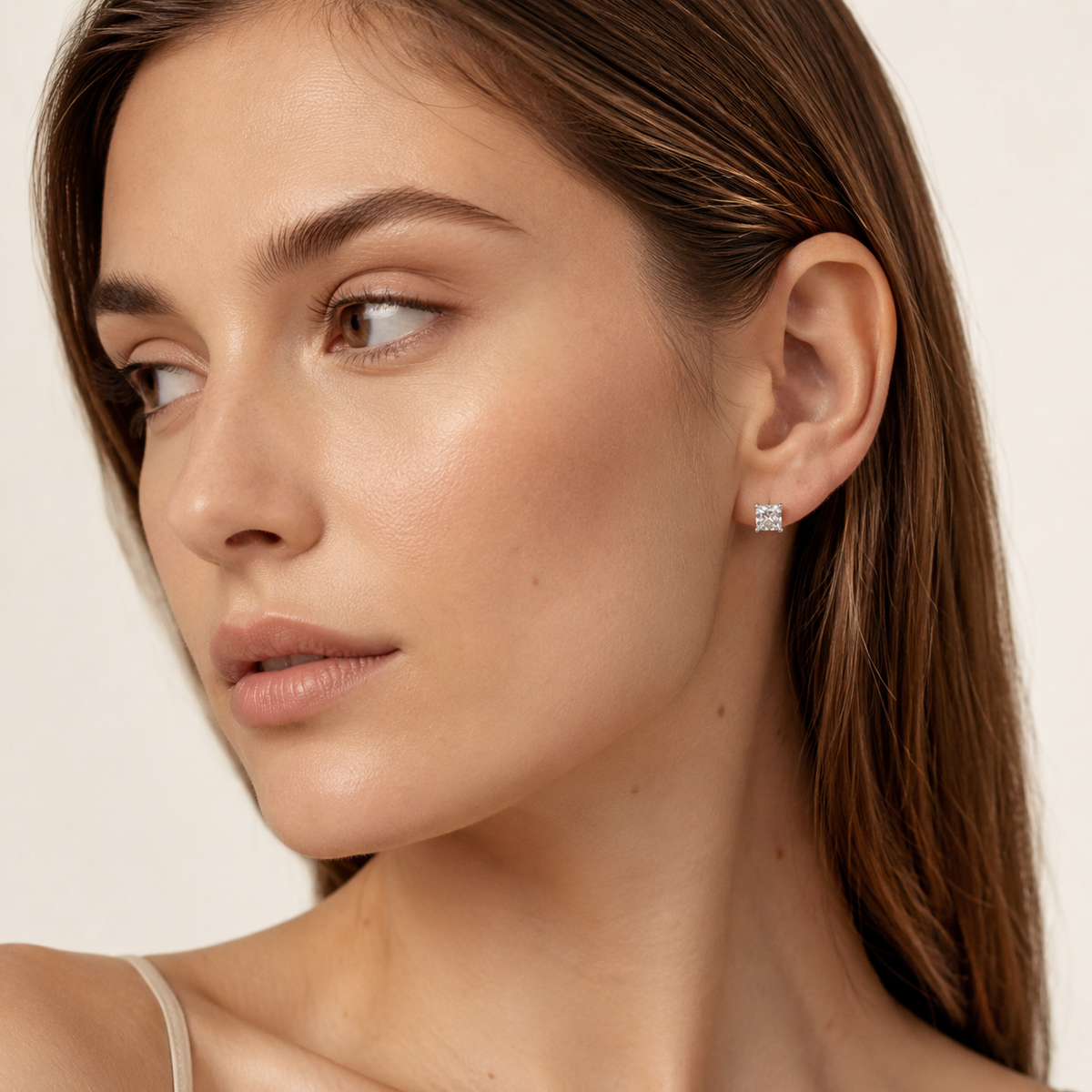 1CT Princess Cut Lab Grown Diamond Hidden Halo Stud Earrings