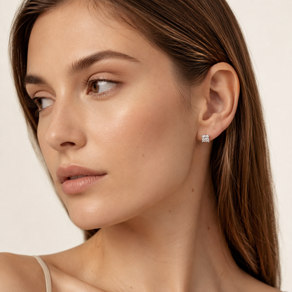 1CT Princess Cut Lab Grown Diamond Hidden Halo Stud Earrings