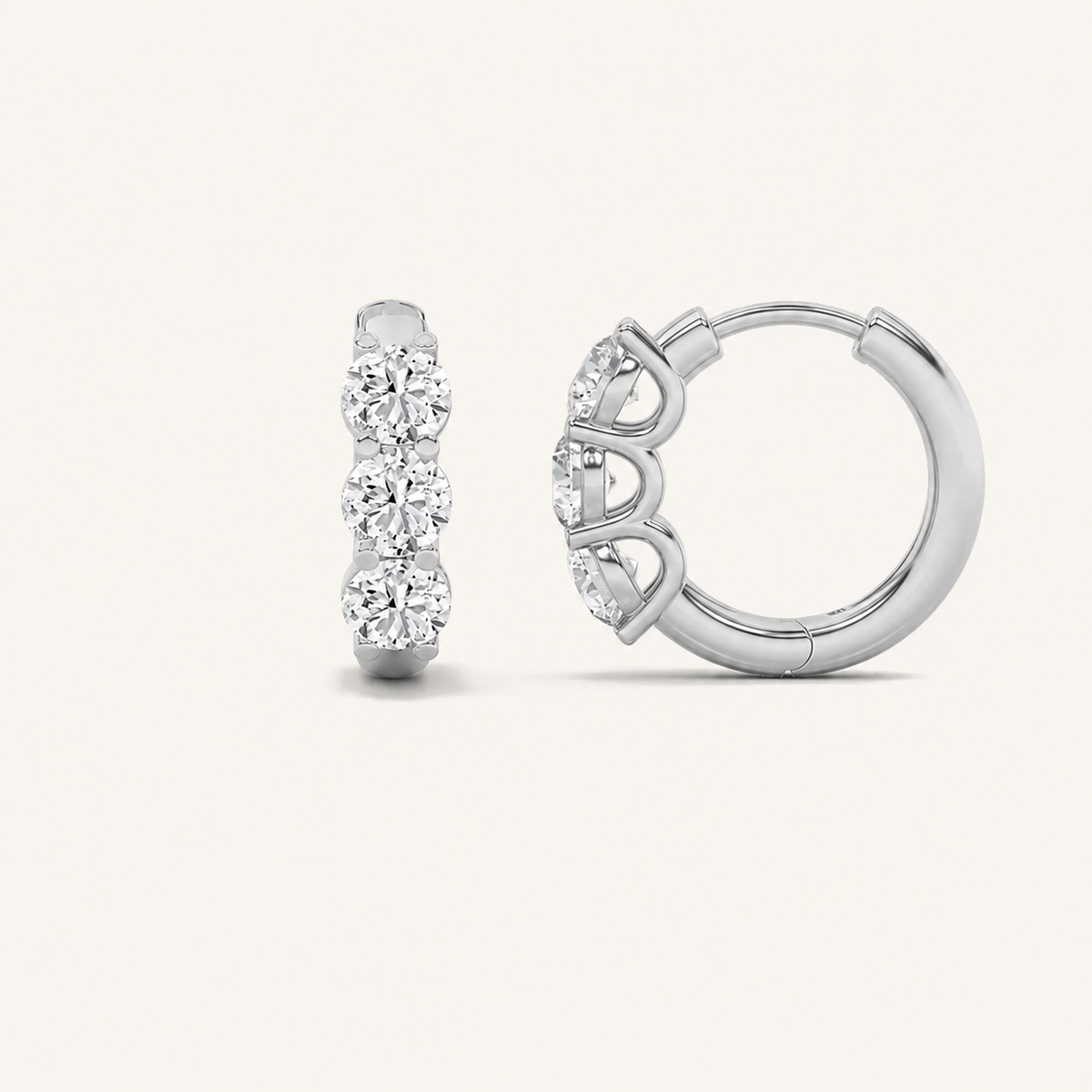 2CT Round Cut Lab Grown Diamond Three Stone Huggie Earrings