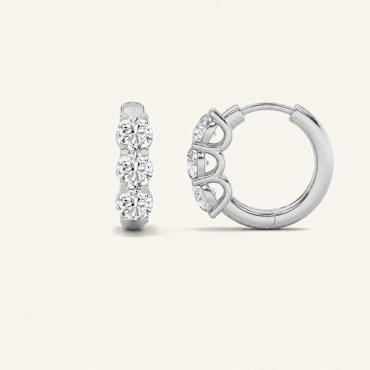 2CT Round Cut Lab Grown Diamond Three Stone Huggie Earrings