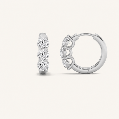 2CT Round Cut Lab Grown Diamond Three Stone Huggie Earrings