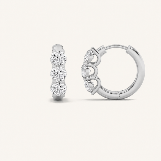 2CT Round Cut Lab Grown Diamond Three Stone Huggie Earrings
