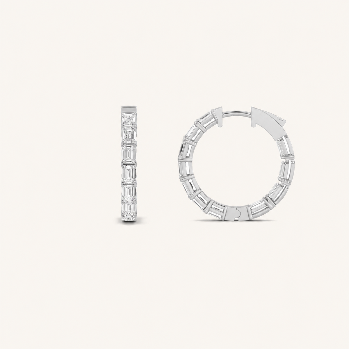 3.5CT Emerald Cut Lab Grown Diamond Inside Out Hoop Earrings