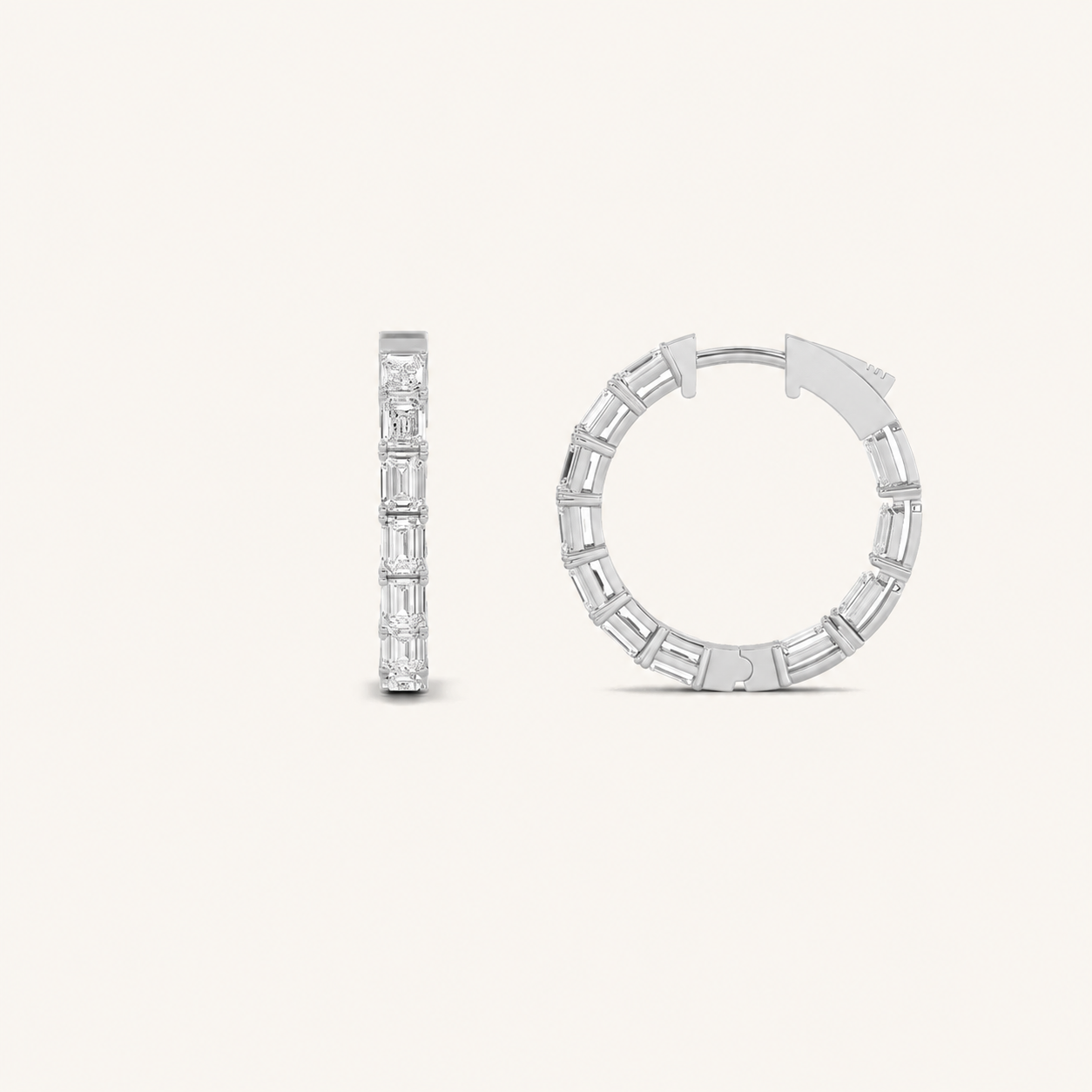 3.5CT Emerald Cut Lab Grown Diamond Inside Out Hoop Earrings