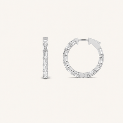 3.5CT Emerald Cut Lab Grown Diamond Inside Out Hoop Earrings