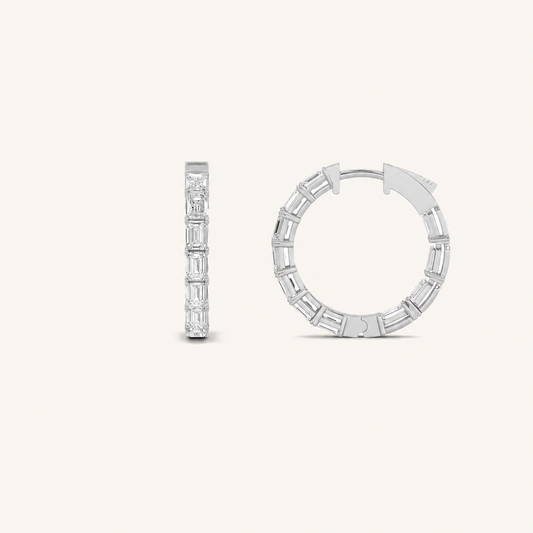 3.5CT Emerald Cut Lab Grown Diamond Inside Out Hoop Earrings
