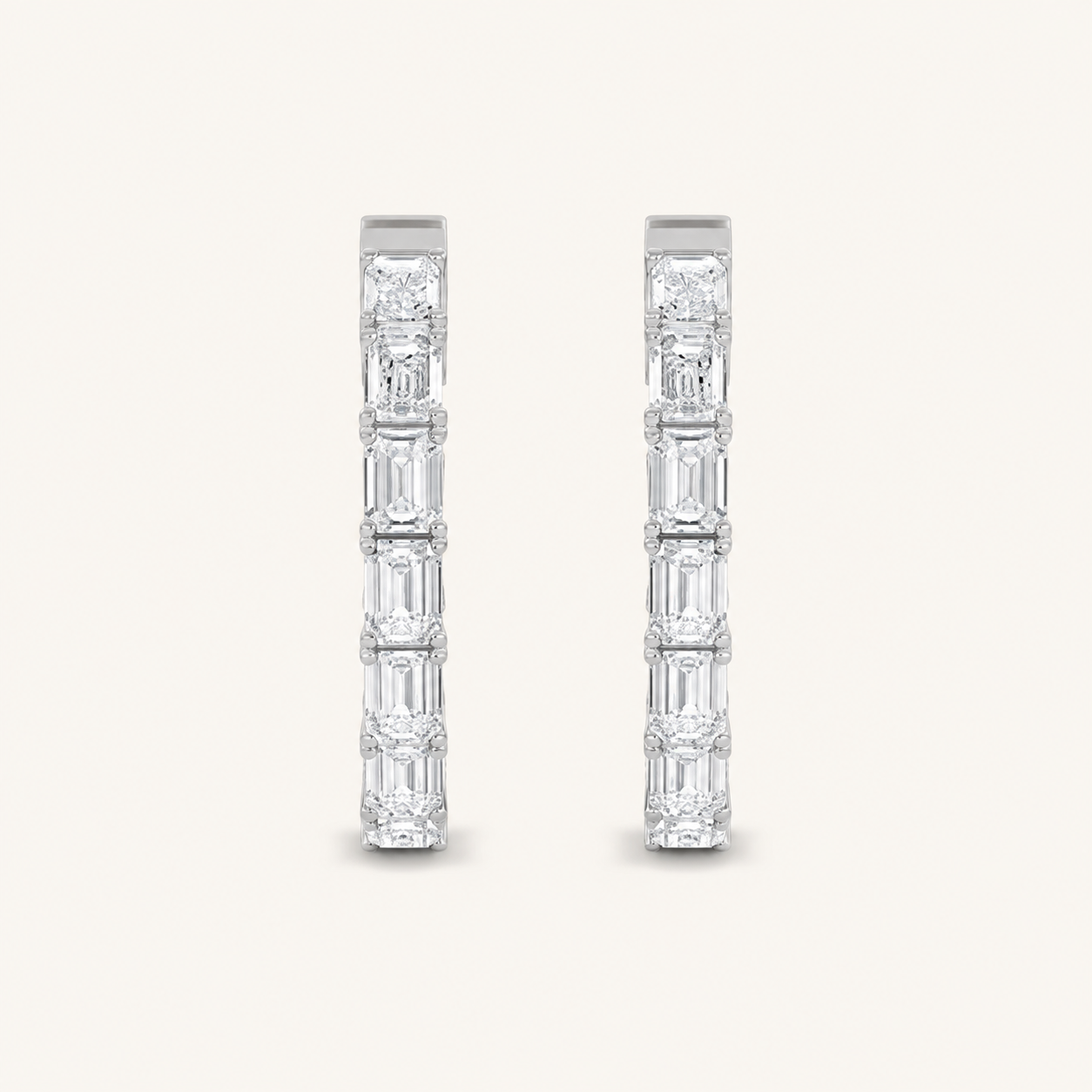 3.5CT Emerald Cut Lab Grown Diamond Inside Out Hoop Earrings