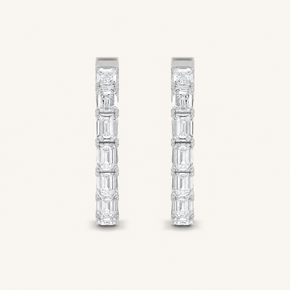 3.5CT Emerald Cut Lab Grown Diamond Inside Out Hoop Earrings