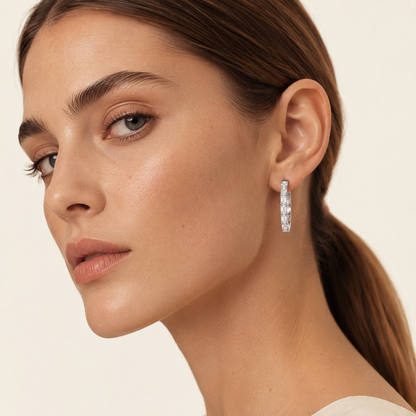 3.5CT Emerald Cut Lab Grown Diamond Inside Out Hoop Earrings