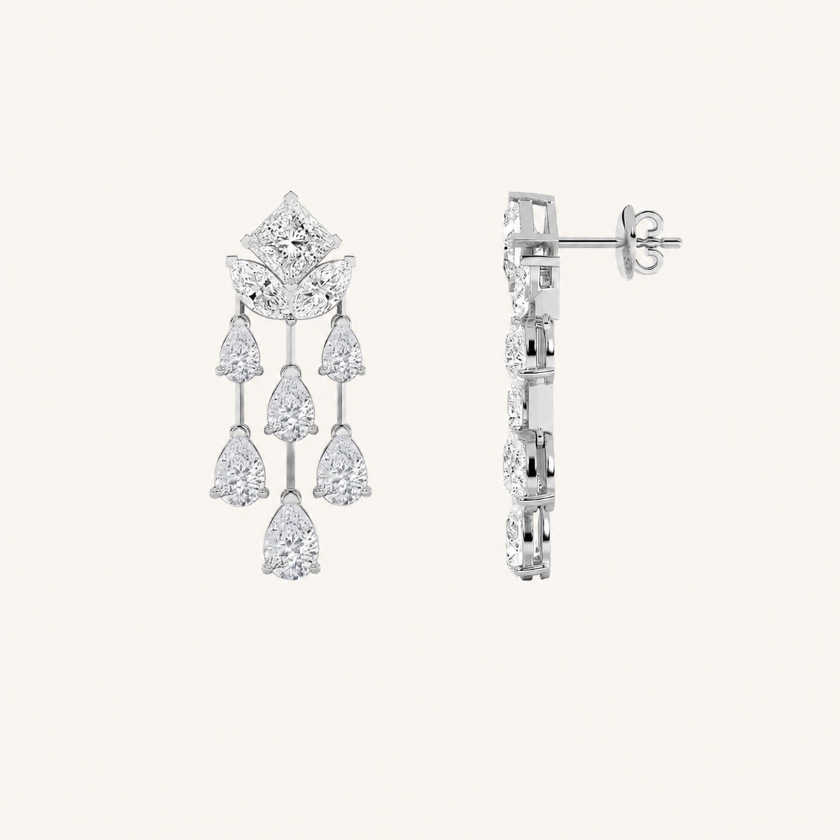 7CT Princess Cut Lab Grown Diamond Dangle Earrings