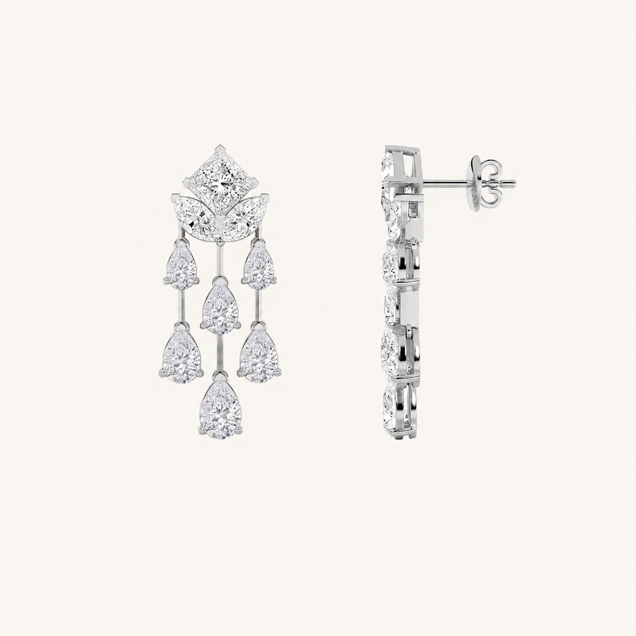 7CT Princess Cut Lab Grown Diamond Dangle Earrings