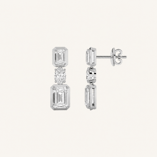 3CT Radiant Cut Lab Grown Diamond Dangle Earrings