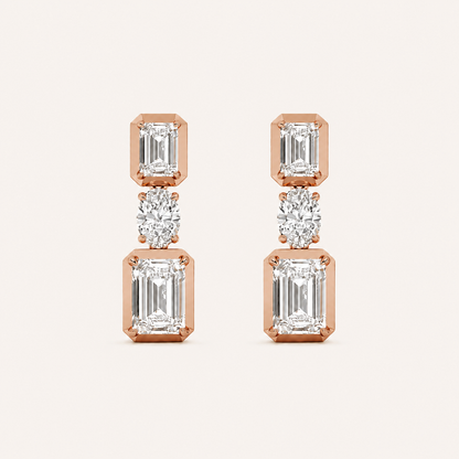 3CT Radiant Cut Lab Grown Diamond Dangle Earrings