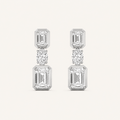 3CT Radiant Cut Lab Grown Diamond Dangle Earrings