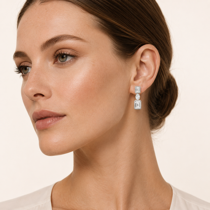 3CT Radiant Cut Lab Grown Diamond Dangle Earrings