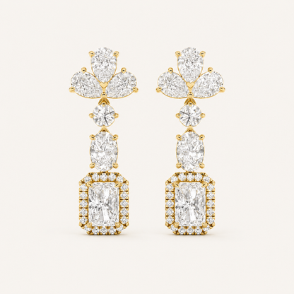 5.5CT Radiant Cut Lab Grown Diamond Dangle Earrings