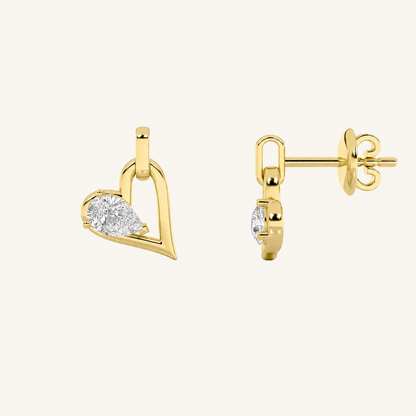 1CT Pear Cut Lab Grown Diamond Heart Shaped Dangle Earrings