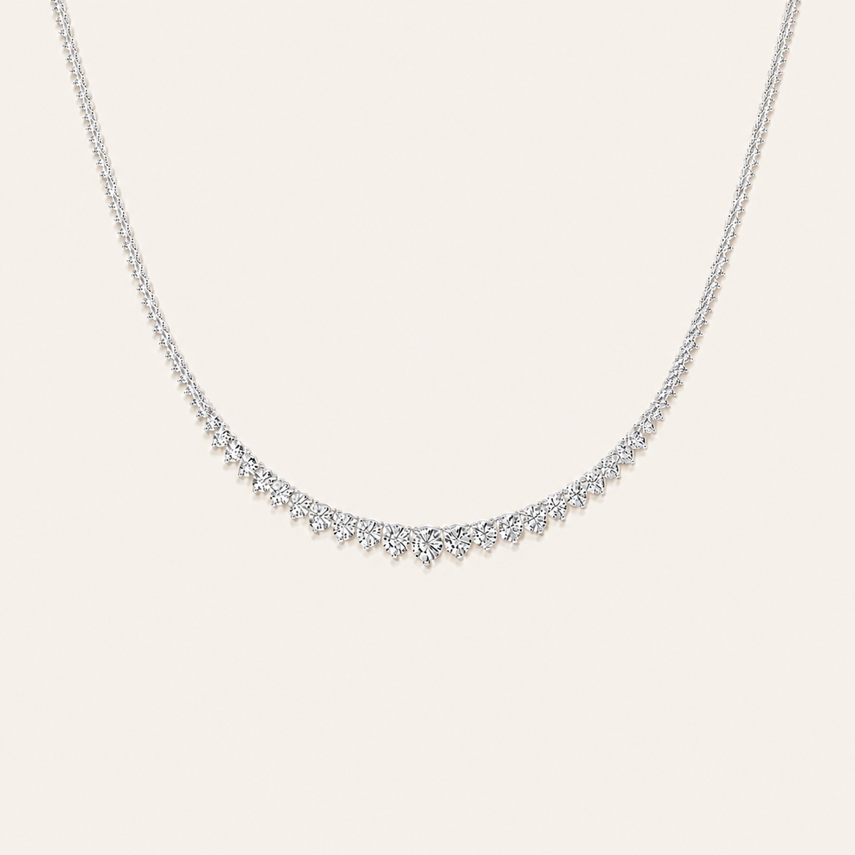 10Ct Round Cut Lab Grown Diamond Three Prong Graduating Tennis Necklace