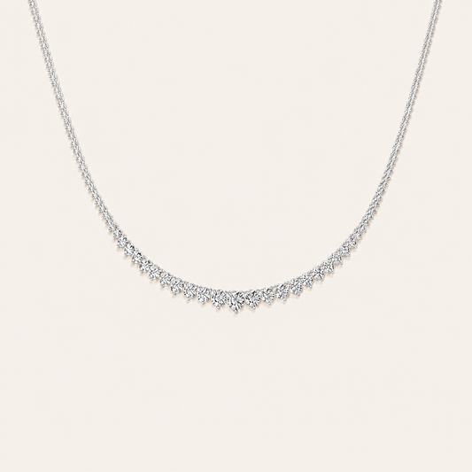 10Ct Round Cut Lab Grown Diamond Three Prong Graduating Tennis Necklace