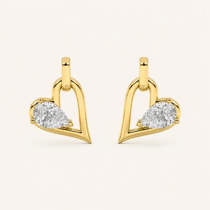 1CT Pear Cut Lab Grown Diamond Heart Shaped Dangle Earrings