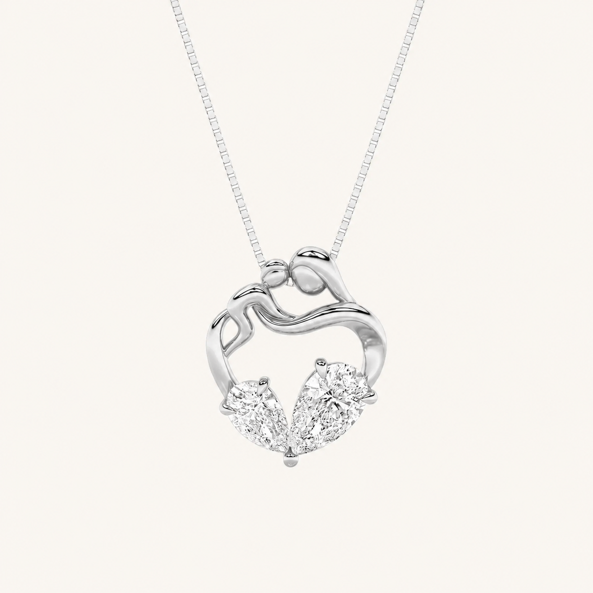 3Ct Pear Cut Lab Grown Diamond Mother & Child Heart Pendant Necklace