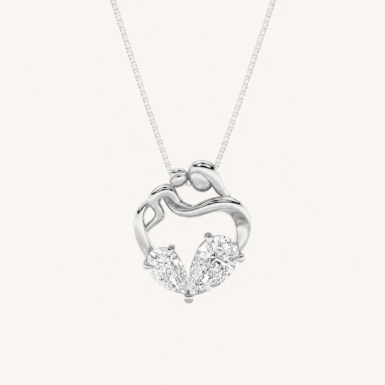 3Ct Pear Cut Lab Grown Diamond Mother & Child Heart Pendant Necklace