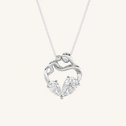 3Ct Pear Cut Lab Grown Diamond Mother & Child Heart Pendant Necklace
