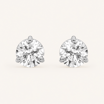3CT Round Cut Lab Grown Diamond Classic Basket Set Stud Earrings