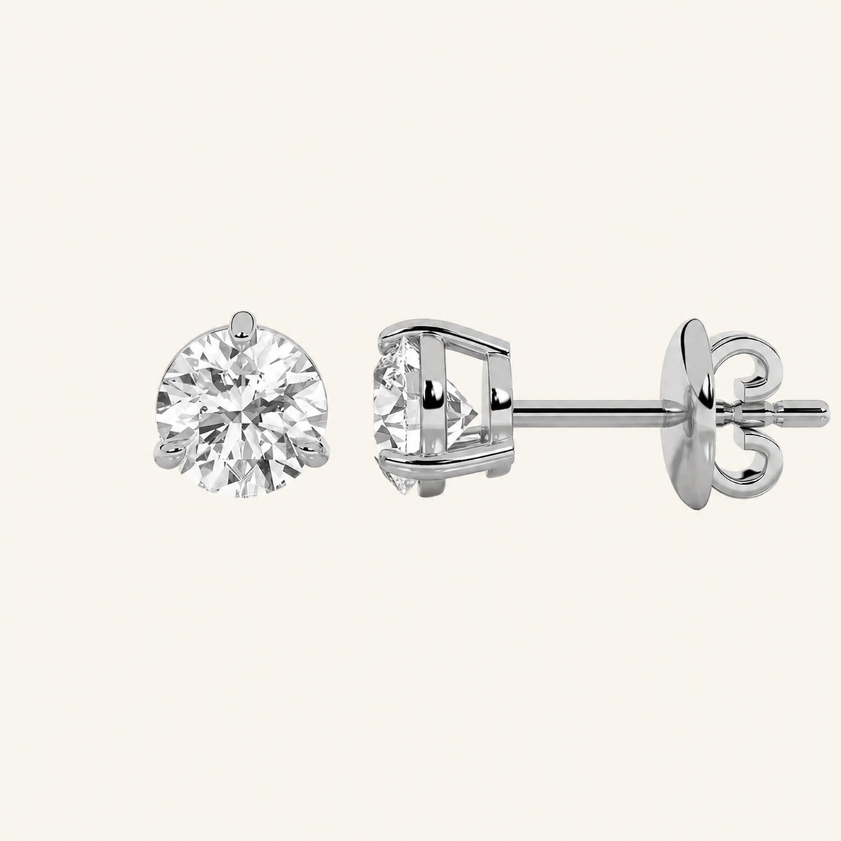 2CT Round Cut Lab Grown Diamond Classic Basket Set Stud Earrings