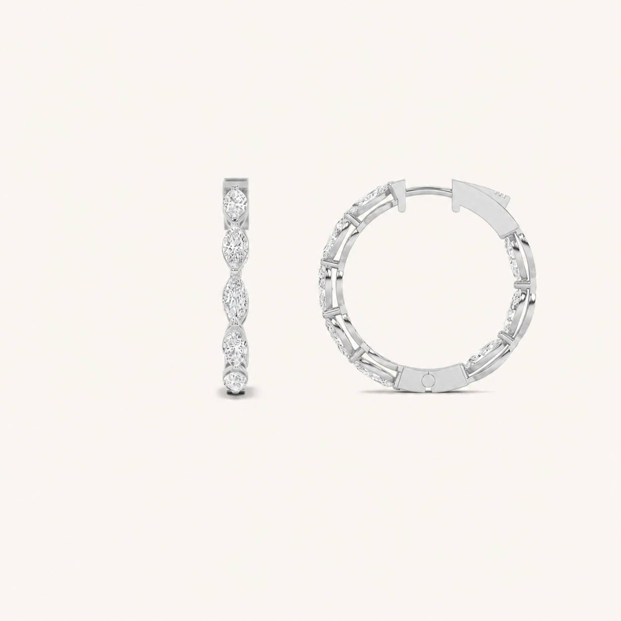 3CT Marquise Cut Lab Grown Diamond Inside Out Hoop Earrings
