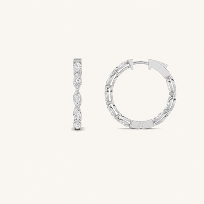 3CT Marquise Cut Lab Grown Diamond Inside Out Hoop Earrings