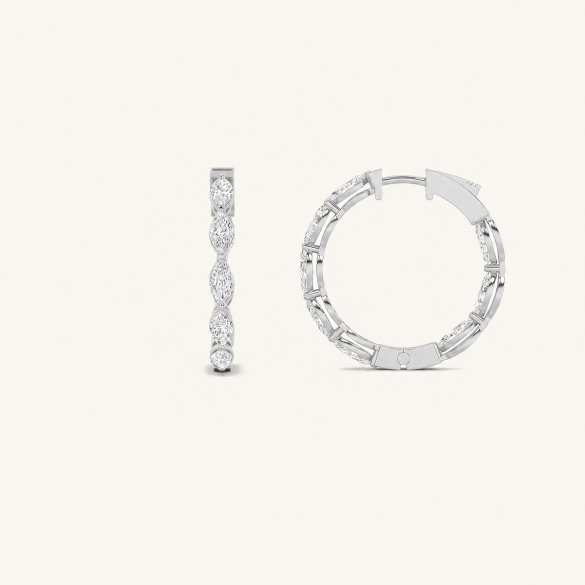 4CT Marquise Cut Lab Grown Diamond Inside Out Hoop Earrings