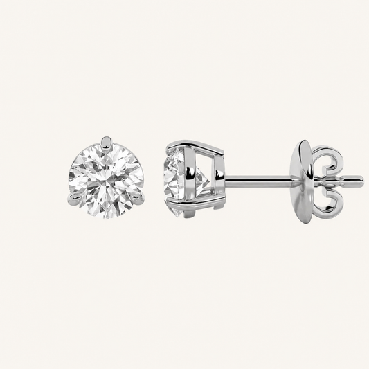 1CT Round Cut Lab Grown Diamond Classic Basket Set Stud Earrings