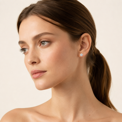 1CT Round Cut Lab Grown Diamond Classic Basket Set Stud Earrings