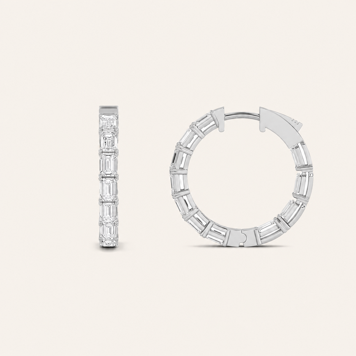 4CT Emerald Cut Lab Grown Diamond Inside Out Hoop Earrings