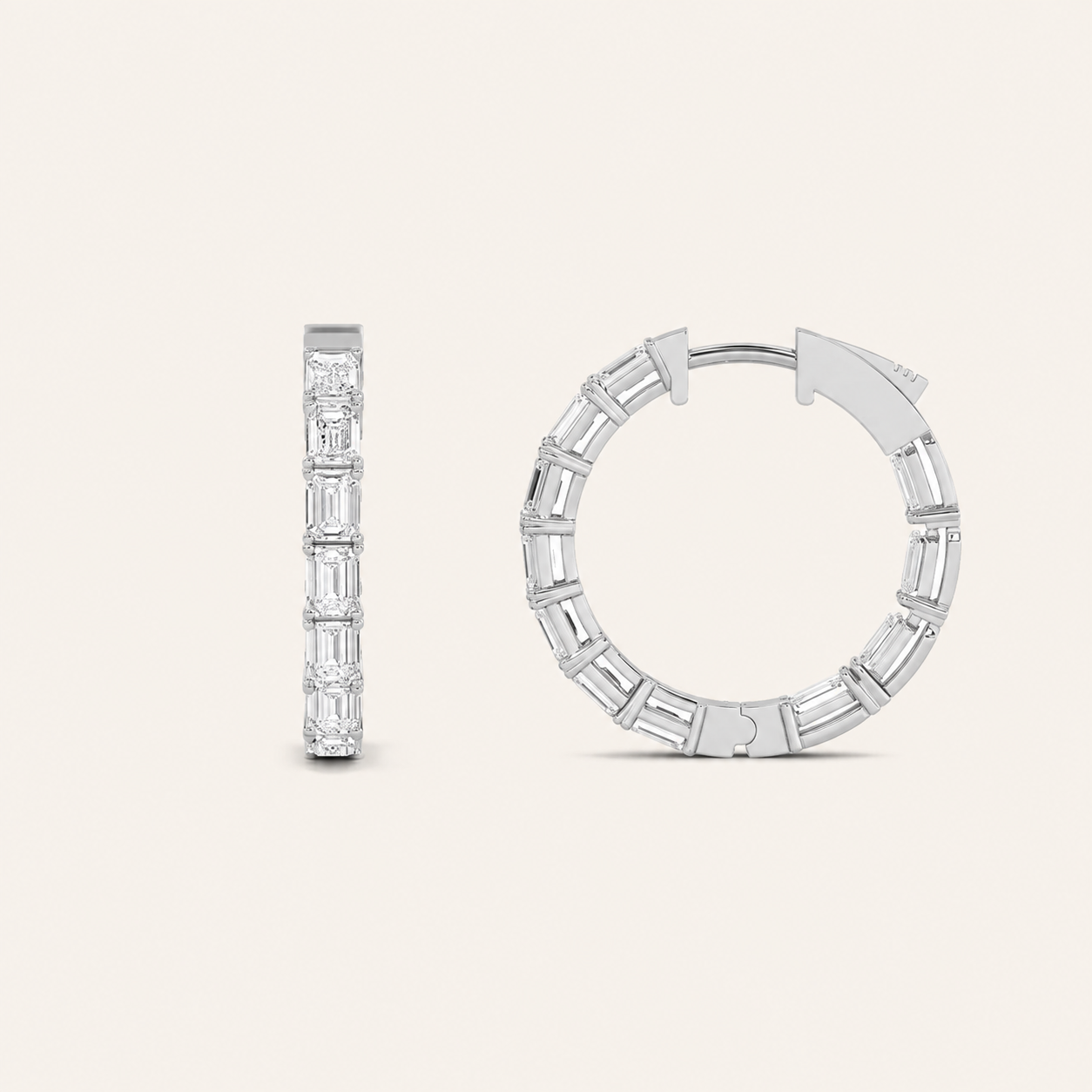 4CT Emerald Cut Lab Grown Diamond Inside Out Hoop Earrings