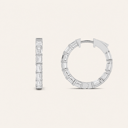 4CT Emerald Cut Lab Grown Diamond Inside Out Hoop Earrings