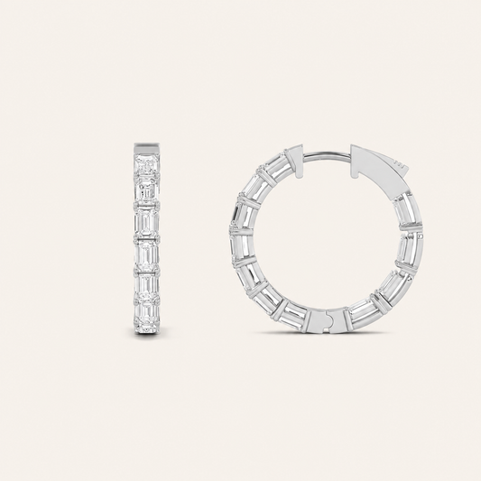 4CT Emerald Cut Lab Grown Diamond Inside Out Hoop Earrings
